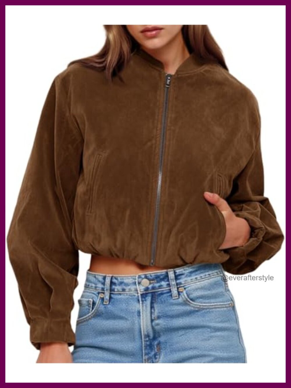 Faux Suede Bomber Jacket Cropped Zip Up Lightweight Coat